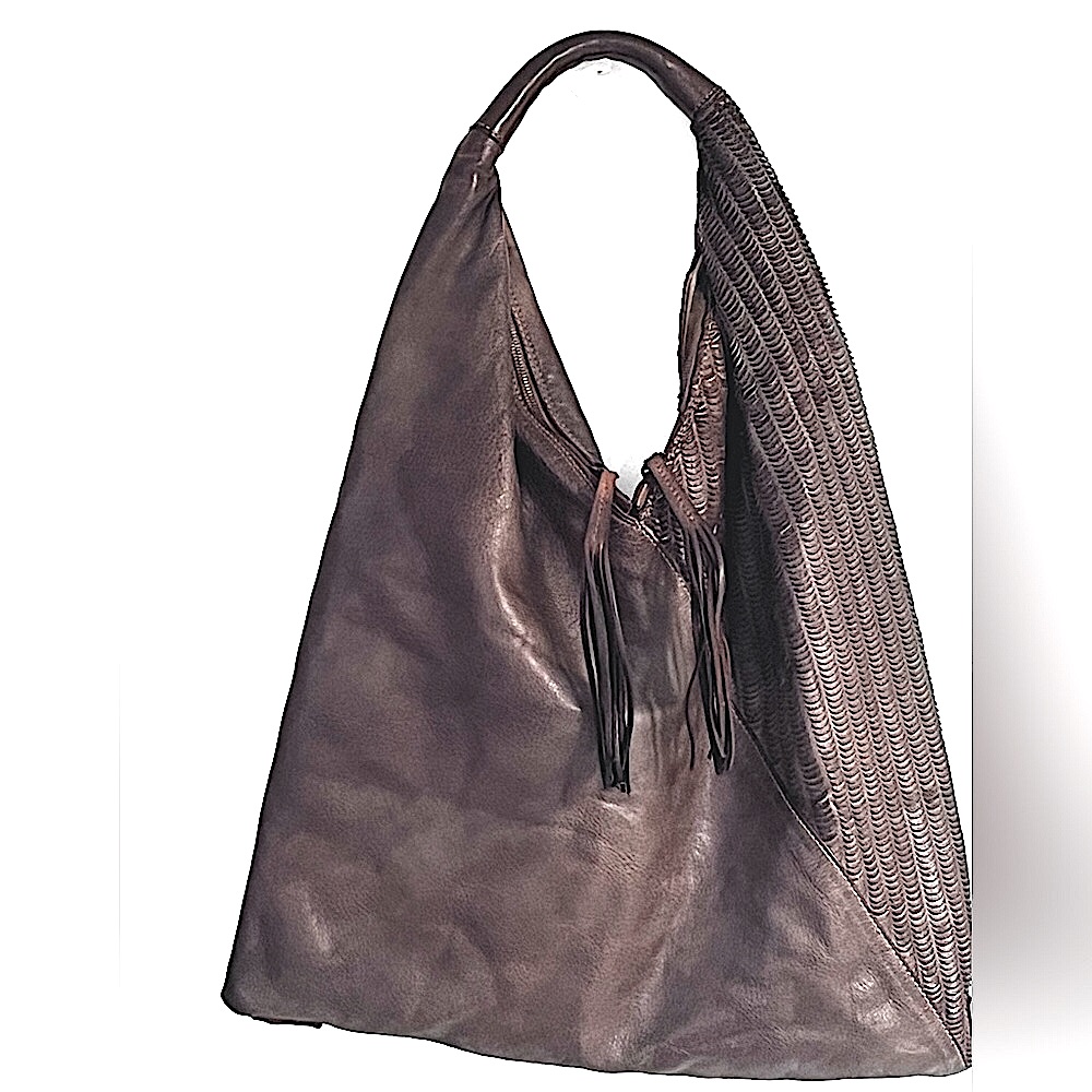 Johnny Was Rare Taupe Slouchy Leather Bag